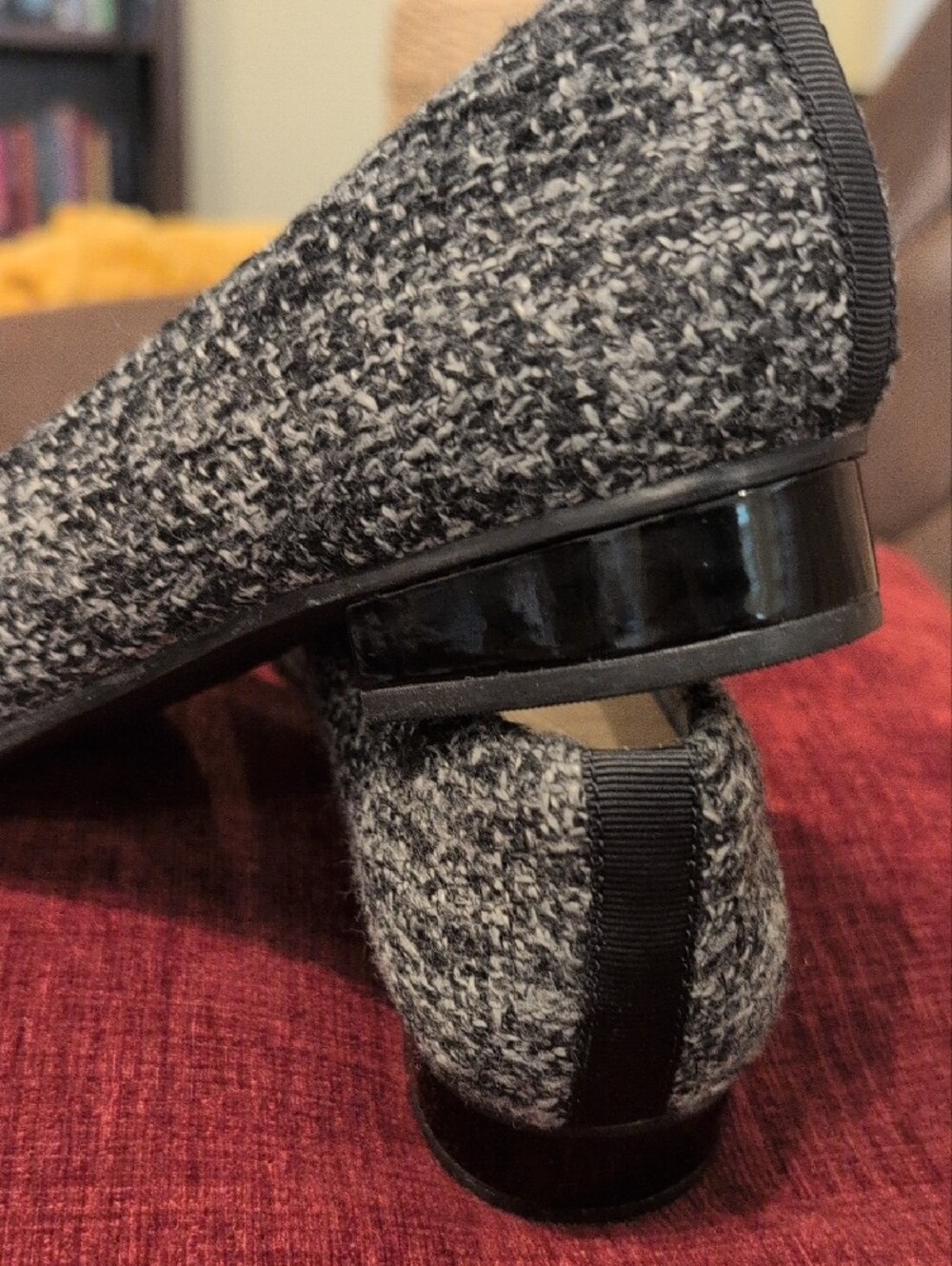 Clarks Gray Tweed  with Black Patent Cap Toe and Ribbon Trim - Picture 5 of 7